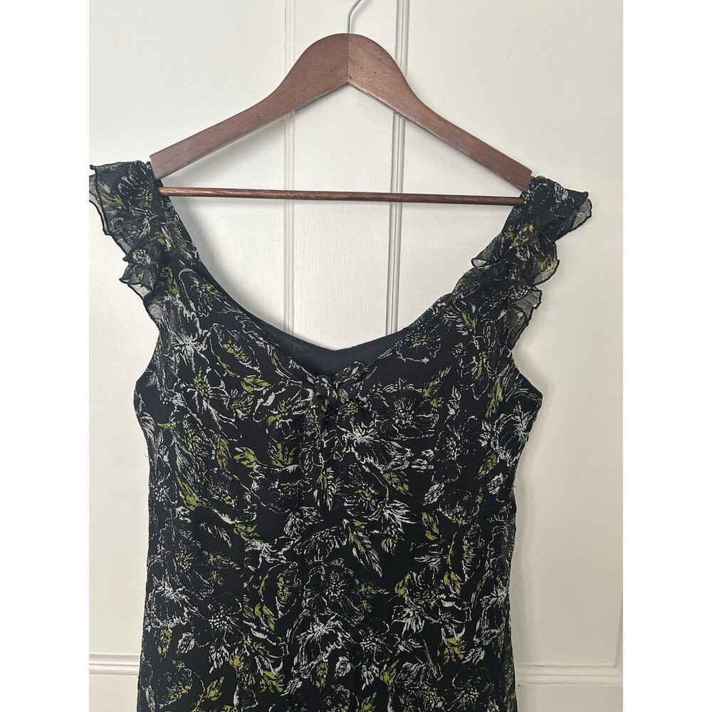 Nine West Silk Floral Baby Doll Dress Womens Size 14P Black Green Romantic NWT - Picture 2 of 9